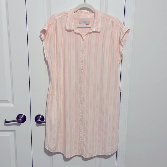 LOFT Dresses & Skirts - LOFT Striped Dolman Pocket Shirtdress XXL (Peach/White)